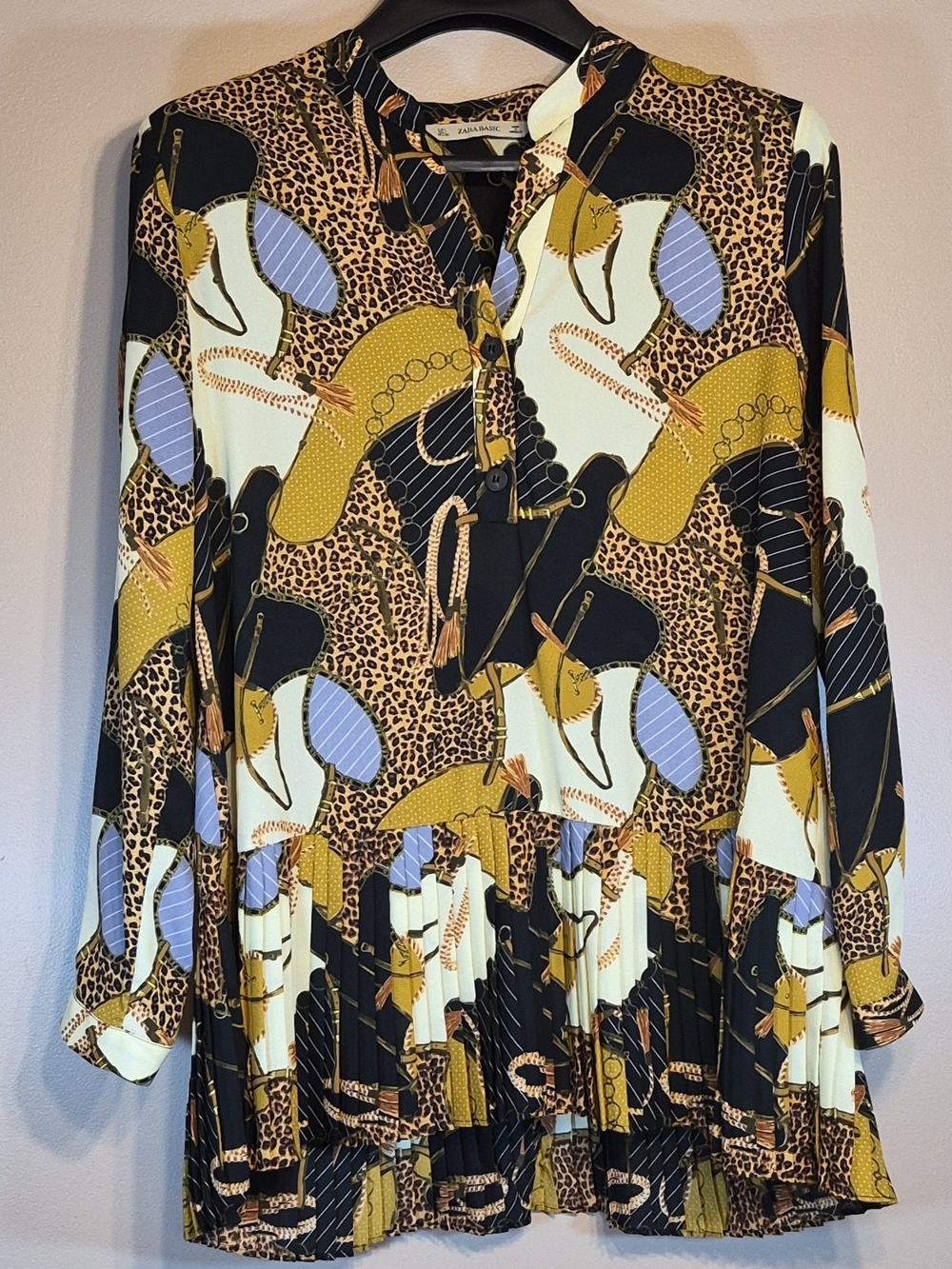 Printed Long-Sleeve Peplum Tunic Top - Multi